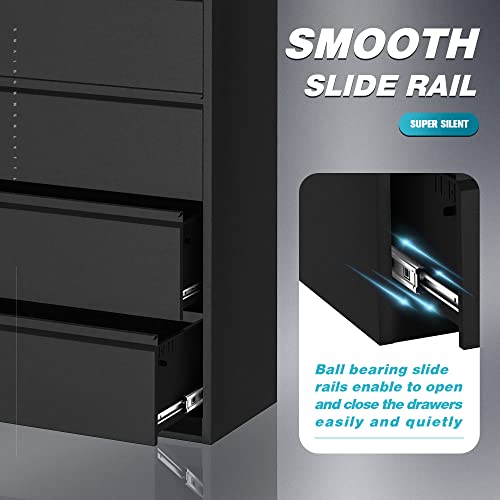 Aobabo Metal Lateral File Cabinet with Lock, Large Drawer, 35.43" Wide, Black, 4 Drawer