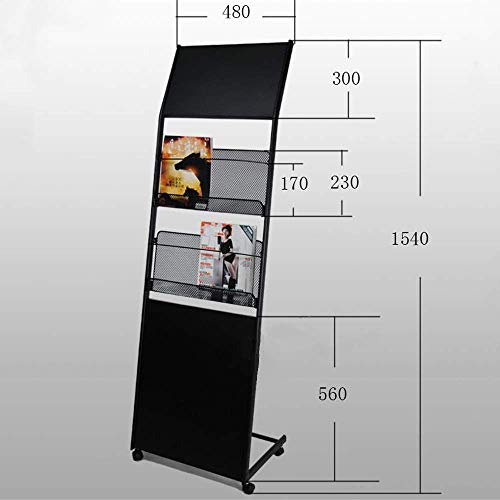 2-Layer Floor Leaflet Stand Magazine Rack Black A4 Brochure Holder