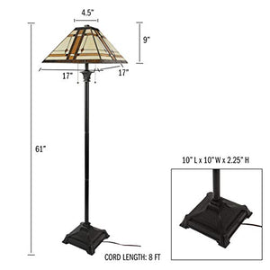 Lavish Home Tiffany Style Mission Floor Lamp with Art Glass Lampshade and 2 LED Bulbs