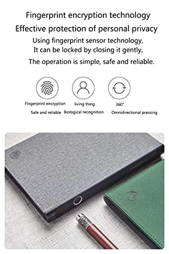 GZQDX Smart Notebook Fingerprint Unlock Journal Personal Notepad Electronic Lock Diary with Card Slot for Agenda Planner (Color : Gray)