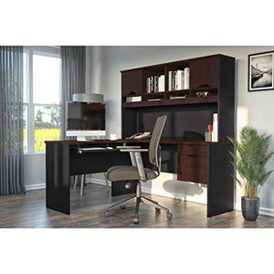 Bestar L-Shaped Desk with Dual Half Pedestal and Hutch - Innova