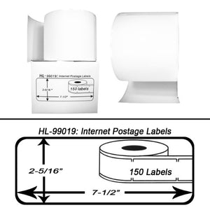 100 Rolls; 150 Labels per Roll of DYMO-Compatible 99019 1-Part Internet Postage Labels (2-5/16" x 7-1/2") - BPA Free!