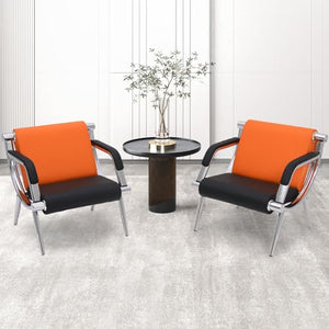 Walmokid Waiting Room Chairs with Armrest, PU Leather - Orange & Black (Set of 2)