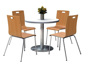 KFI Seating Round Laminate Top Pedestal Table with 4 Natural Stacking Bentwood Chairs, 36" Diameter, Crisp Linen
