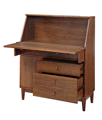 Benjara Wooden Office Armoire with Drop Down Door Storage, Brown