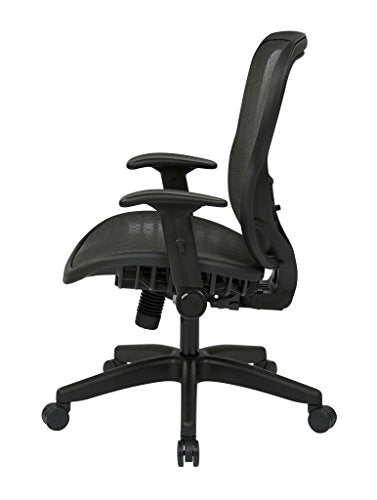 SPACE Seating R2 SpaceGrid Seat and Back, 2-to-1 Synchro Tilt Control, Adjustable Flip Arms, Nylon Base Adjustable Managers Chair, Black