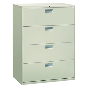 HON Brigade 600 Series Lateral File Cabinet, 4 Legal/Letter-Size Drawers, Light Gray - 42" x 18" x 52.5
