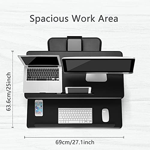 Standing Desk Converter Height Adjustable Sit to Stand Up Desk Riser with Keyboard Tray Home Office Desk Workstation Gas Spring Lift Black