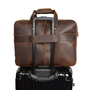 Polare 18" Full Grain Leather Briefcase For Men Business Travel Case Messenger Bag Fits 17.3" Laptop Large