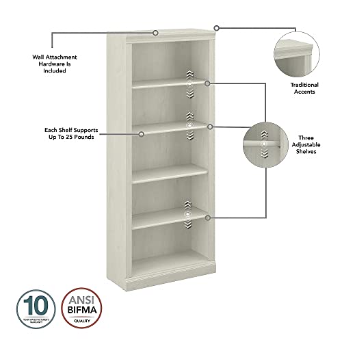Bush Furniture Saratoga 5-Shelf 72-Inch H Bookcase Set, Linen White Oak