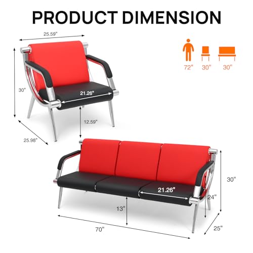 Walmokid Waiting Room Chairs with Armrest, PU Leather Office Furniture - Red&Black, 4