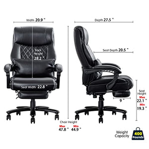 BOWTHY Reclining Office Chair with Footrest, Big and Tall 400lbs Wide Seat Executive Desk Chair