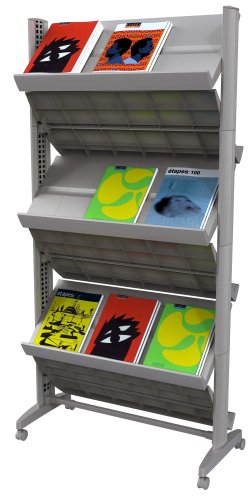 PaperFlow Double Sided Mobile Literature Display, 6 Shelves, 33.67x15.17x66 Inches, Silver (252N.35)