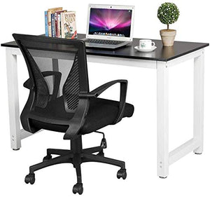 SWHJ Nordic Simple Square Metal Solid Wood Office Desk Compact Corner Computer Desk PC Laptop Desktop Study Writing Table Workstation for Home Office Study 120 X 60 X 75 cm, Black