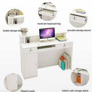 Oiakus Reception Desk Counter with Locker, Black Wooden Cashier Counter - 140 * 50 * 100CM