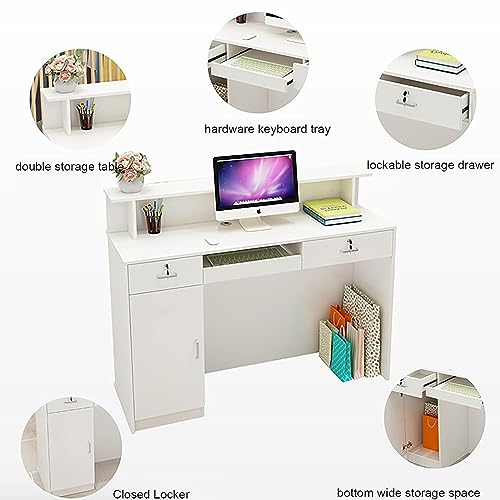 Oiakus Reception Desk Counter with Locker, Black Wooden Cashier Counter - 140 * 50 * 100CM