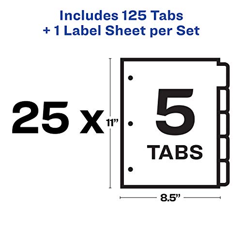 Avery Print & Apply Clear Label Dividers, Index Maker Easy Apply Printable Label Strip, 5 White Tabs, 25 Sets, Case Pack of 6 (11446)