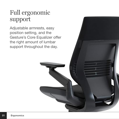 Steelcase Gesture Office Chair - Ergonomic Work Chair for Carpet - Comfortable Desk Chair - 360-Degree Arms - Licorice Fabric, Dark Frame