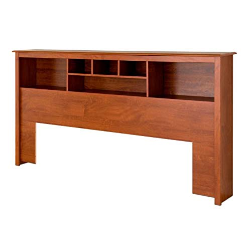 Bookcase Storage Headboard with Open Cubby Storage Compartments and Spacious Shelves, Bedroom Furniture, Multiple Color and Size Variations (King, Cherry)