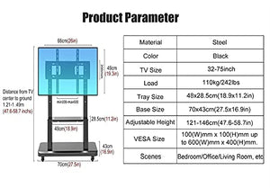 Generic Mobile TV Floor Stand/Cart for 32-75 Inch TVs, Black Rolling TV Trolley with Laptop Shelf