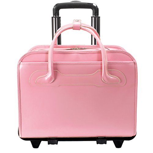 Mcklein, W Series, Willowbrook, Top Grain Cowhide Leather, 15" Leather Patented Detachable -Wheeled Ladies' Laptop Briefcase, Pink (94989)