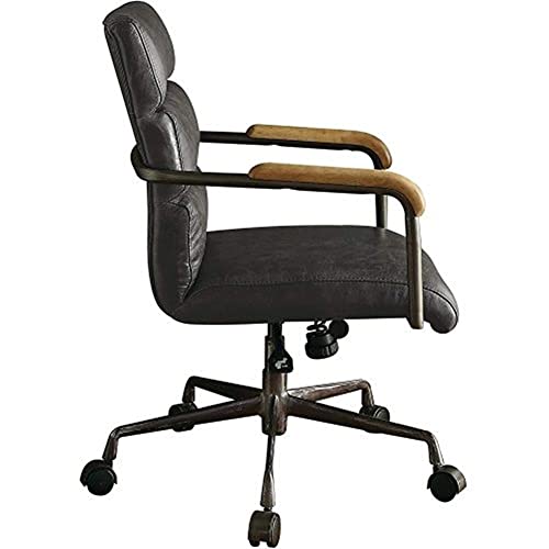 AYGTO Office Task Desk Chair Executive Office Chair Office Sofa with Wooden Armrests Romantic Old-Fashioned Brown Top Layer Leather Comfortable and Stylish Office Chair