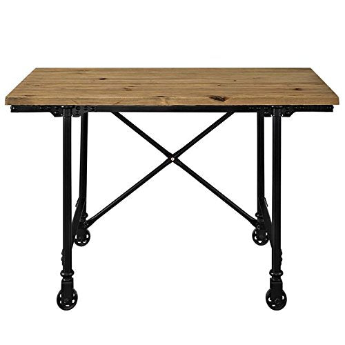 Modway Raise Industrial Farmhouse Pine Wood and Steel Industrial Office Desk In Brown