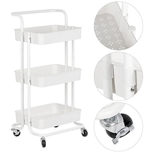 None 3-Tier Metal Rolling Utility Shelves Organizer Cart - White