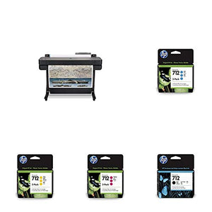HP DesignJet T630 Large Format Wireless Plotter Printer - 36" (5HB11A), with Multipack and High-Capacity Genuine Ink Cartridges (10 Inks) - Bundle