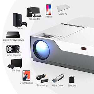 Projector, Artlii Full HD 1080P Projector Support 4K, 6500 LUX 300" Home Theater Projector, 5000:1 Contrast Ratio Compatible w/ TV Stick, HDMI, Laptop, PPT Presentation Remote Learning