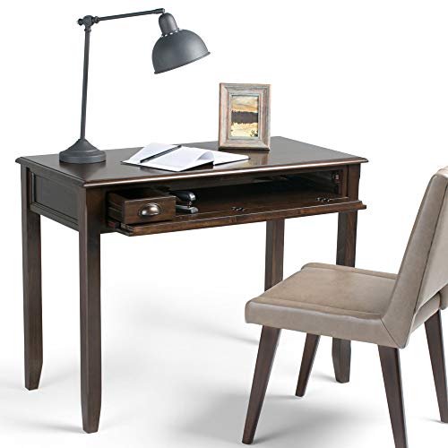 SIMPLIHOME Burlington SOLID WOOD Traditional 42 inch Wide Home Office Desk, Writing Table, Workstation, Study Table Furniture in Mahogany Brown with 1 Drawer