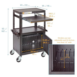 ECR4Kids AV Presentation Stand and Charging Cart, Rolling Storage, Black