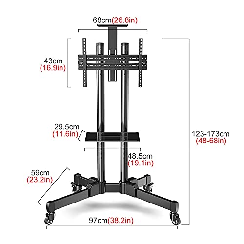 Generic TV Stand Floor Swivel & Tilt On Wheels, Fits 42-65 Inch TV, Black Rolling Cart with AV Shelf
