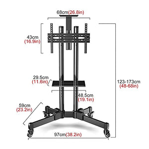 SSZY Floor Swivel and Tilt TV Stand on Wheels, Fits 42 50 55 65 Inch TV, Black Rolling/Mobile TV Cart with AV Shelf