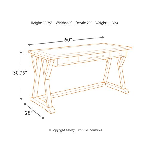 Ashley Furniture Signature Design - Luxenford Large Home Office Desk - Casual - 3 Drawers/Faux Bluestone Inset Top - Grayish Brown Finish - Brushed Nickel Hardware