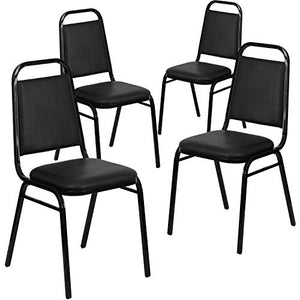 BizChair 4 Pack Black Vinyl Stacking Banquet Chairs with Thick Seat