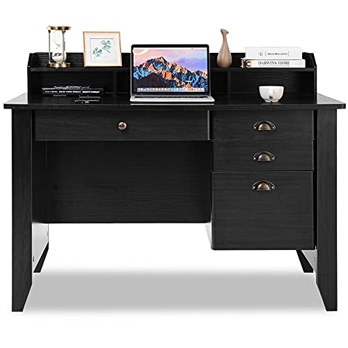 LCSA Black Computer Desk Laptop Writing Table Spacious Workstation Office Furniture