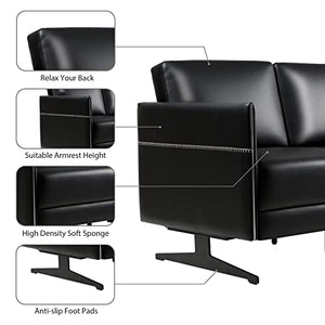 LUCKYERMORE Guest Reception Chairs 3 Seater Black Faux Leather Sectional Sofa