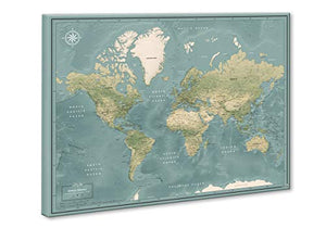 World Travel Map Pinboard on Canvas | World Map Wall Art | Detailed Push Pin Map to Mark Places Traveled (40 x 30)