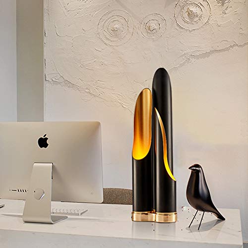 Wapipey 3-Lights Nordic Luxurious LED Iron Table Lamp Fashion Luxury Black Inner Gold Oblique Taper Tube Desk Light Living Room Study Bedroom Reading Lamp G9