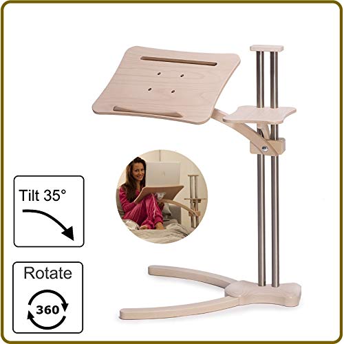 Lounge-wood Natural - Notebook Stand, supports up to 17-18 inch Laptops, Tablet, IPad, Lectern for E-book. Coolfit Cooling System, Mouse-pad for external Mouse or Smartphone