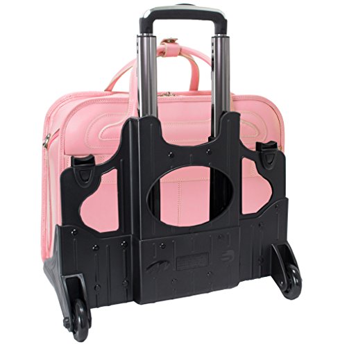 Mcklein, W Series, Willowbrook, Top Grain Cowhide Leather, 15" Leather Patented Detachable -Wheeled Ladies' Laptop Briefcase, Pink (94989)