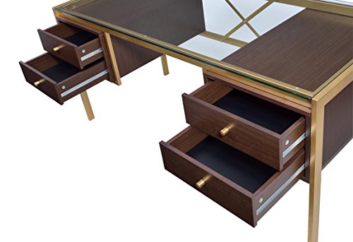 Acme Furniture 92785 Yumia Gold Desk with Glass Top