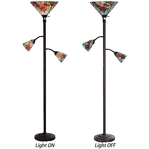 Bieye Tiffany Style Maple Tree Leaves Stained Glass Torchiere Floor Lamp, 70-inches Tall
