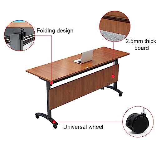 NaLoRa Flip Top Mobile Training Table with Lockable Wheels, Boardroom Desk (Brown, Multiple Sizes Available)