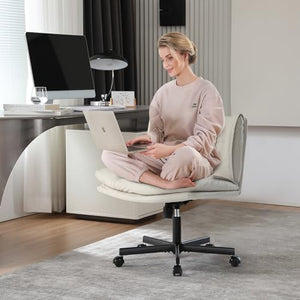LEAGOO Armless Desk Chair with Wheels, PU-Leather, Swivel, Height Adjustable - Beige
