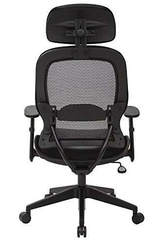 SPACE Seating Professional AirGrid Dark Back and Padded Black Eco Leather Seat, 2-to-1 Synchro Tilt Control, Adjustable Arms and Tilt Tension with Nylon Base Executives Chair with Adjustable Headrest