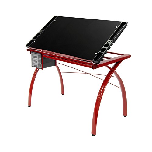 Offex Home Office Futura Craft Station Red/Black Glass