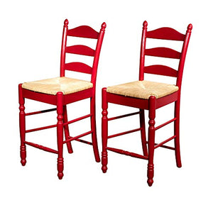 Target Marketing Systems 24-Inch Set of 2 Ladder Back Stools with Rush Seats and Turned Legs, Set of 2, Red