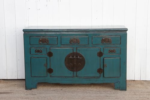 Lschool Blue Lacquered Tianjin Credenza - Handcrafted Storage Cabinet